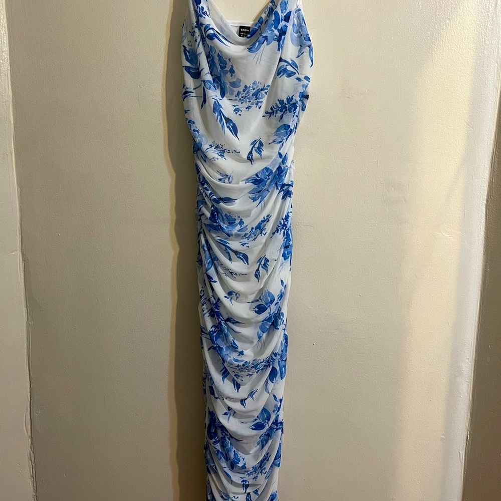 White and blue floral dress